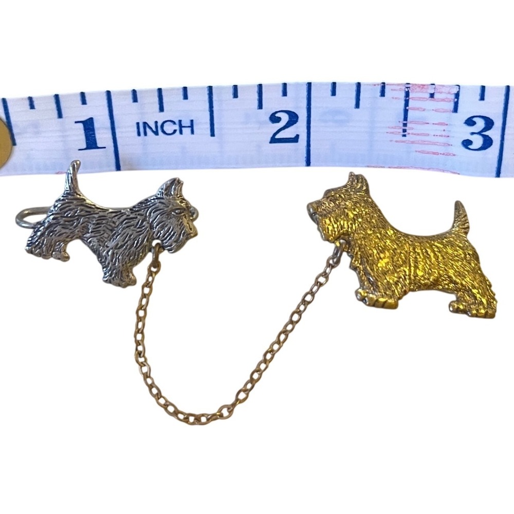 Vintage Scottish Duo Terrier Dog Brooch Charm  Leash Chain Silver &Gold Tone - Picture 5 of 6